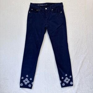 Vineyard‎ Vines Pants Women Sz 4 Blue Embroidered Seashell Print 5 Pocket Skinny